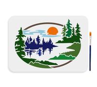 MAYJOYDIY Pochoirs D'Arbre de Rivière 29.7×21cm Grands Pochoirs de Scène de Forêt Naturelle avec Pinceau Modèle Ovale de Prairie de Nuage de Soleil pour Fenêtre Meubles Tissu Toile Projets D'Artisanat