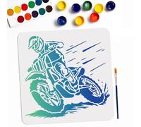 MAYJOYDIY Pochoirs de modèle de Motocross Dirtbike 30×30cm Modèle carré de dessin réutilisable de moto avec pinceau sur bois, toile, papier, tissu, mur et meubles