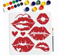 MAYJOYDIY Pochoirs de Peinture à Lèvres 30×30cm Grand Baiser Lèvres Amour Lèvres Rouge à Lèvres Bouche Pochoir avec Pinceau à Peinture Réutilisable Femme Lèvres pour Décoration Murale en Bois et Toile