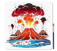 MAYJOYDIY Pochoirs D'Éruptions Volcaniques Pochoirs de Catastrophes Naturelles pour Peinture 30 × 30cm Modèle avec Pinceau pour Mur Meubles Papier Toile Scrapbooking Décoration