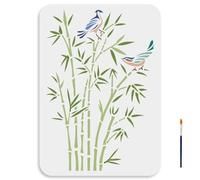MAYJOYDIY Pochoirs oiseaux en bambou de 30 x 22 cm - Grandes branches d'oiseaux - Pochoirs avec pinceau - Style artistique traditionnel chinois - Pour bois, mur, meubles, toile