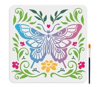 MAYJOYDIY Pochoirs pour Plantes Papillon 30×30cm Grand Pochoir pour Herbe de Fleur de Papillon avec Pinceau Modèle de Papillons de Printemps pour L'Artisanat Bois Mur Tissu Papier Meubles Muraux