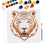 MAYJOYDIY Pochoirs Tigre 30×30cm Grand Pochoir Tête de Tigre avec Pinceau Réutilisable Visage de Tigre Pochoir Animal Sauvage Modèle pour Bois Toile Tissu Mur Meubles Décor
