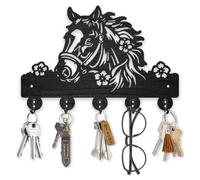 MAYJOYDIY Porte Clef Mural en Bois de Cheval et Fleur 30×20cm Animaux Vintage Fixation Murale Crochets pour Manteaux Chapeaux avec 5 crochets en Alliage pour Entrée Porte D'Entrée Cuisine Bureau Décor