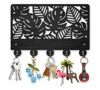MAYJOYDIY Porte Clés Mural en Bois avec Fond Monstera Feuilles Tropicales Crochets Muraux pour Clés 30 x 20cm Porte Manteau avec 5 crochets en Alliage pour Entrée Porte D'Entrée Décoration