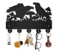 MAYJOYDIY Porte Clés Mural en Bois en forme de corbeau de champignon 30 x 20 cm Crochets muraux avec 5 crochets en alliage pour cadeau, entrée, salon, cuisine, bureau