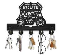 MAYJOYDIY Porte Clés Mural en Bois Route 66 de 30x20cm pour Moto Panneau de Signalisation Crochet pour Manteau Chapeau Style Cool 5 crochets en Alliage pour Entrée Porte D'Entrée Couloir Décoration