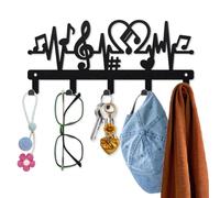 MAYJOYDIY Porte Clés Mural en Forme de Note de Musique Motif ECG 25 x 11cm Motif Rythme Cardiaque Amour Décoratif avec 5 crochets pour Entrée Couloir Cuisine Bureau