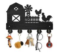 MAYJOYDIY Porte-manteau mural en forme de coq de ferme avec girouette en bois pour poulailler, crochets en alliage pour mur de 30×20 cm, porte-clés noir, décor mural avec 5 crochets en alliage pour