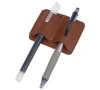 MAYJOYDIY Pot à Crayons en Cuir Marron avec Clip 7.7x6.1cm Organisateur de Crayons en Cuir Fait Main Support de Papeterie en Véritable pour Carnet Notes Planificateur Cadeau Enseignant Écrivain