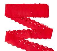 MAYJOYDIY Ruban de Dentelle à Œillets en Coton Rouge de 14.56 m Dentelle Festonnée Brodée Florale de 6cm Bordure en Tissu à Œillets Froncés pour la Couture Embellissement de Vêtements Décoration