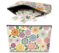 MAYJOYDIY Sac Rangement Mahjong Fleurs colorées Sac Vide tuiles Mahjong | Pochette organisatrice de voyage portable avec fermeture à glissière, motif floral végétal, 33x20cm, pour joueurs cosmétiques