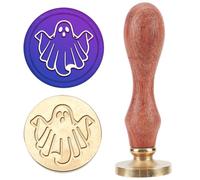 MAYJOYDIY Sceau de cire à cacheter Halloween fantôme - 25 mm - Tête en laiton amovible - Avec poignée en bois - Pour emballage cadeau, invitations de mariage, enveloppes, journal