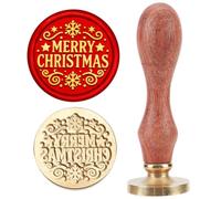 MAYJOYDIY Sceau de Cire Joyeux Noël 25mm Flocon de Neige Étoiles Tampon de Scellage Amovible avec Tête en Laiton Manche en Bois Idéal pour les Invitations Mariage les Cartes les Enveloppes Décoratives