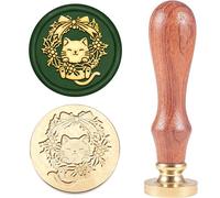 MAYJOYDIY Sceau de Cire pour Chat Couronne de Noël 25mm Tampon de Cire à Cacheter de Noël Vintage Tête en Laiton Amovible avec Manche en Bois pour Emballage de Cadeaux de Noël Paquet de Vin Cartes