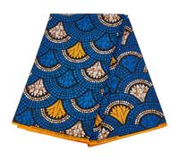 MAYJOYDIY Tissu Africain en Polyester Bleu de 5.9 m Tissu Imprimé Ankara Africain de 1.1 m Motif Éventail Tissu Imprimé Cire Africain pour Robes Chemises Pantalons Sacs Rideaux Nappes