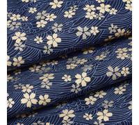 MAYJOYDIY Tissu en coton bleu de 1 m x 1,5 m pour matelassage Sakura japonais imprimé fleurs de cerisier et vagues pour couture, vêtements, sac, nappe, canapé, oreiller, loisirs créatifs
