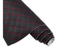 MAYJOYDIY Tissu en Mousse Matelassée de 2 m Similicuir Motif Losanges de 155cm avec Coutures Rouges pour Intérieur de Voiture Meubles et Ameublement (Noir)