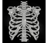 MAYJOYDIY Transfert Thermocollant Squelette Strass 29.7x21cm Décalcomanies en Cristal Tête de Mort Patch Bricolage Poitrine Applique Thermocollante pour T Shirt Veste Sac Jean Artisanat