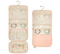 MAYJOYDIY Trousse à Bijoux de Voyage Pliable Rose Grande Capacité de 19.5x25.5cm en Polyester avec Poches Zippées Colliers des Boucles D'Oreilles Bracelets Essentiels de Voyage Portables