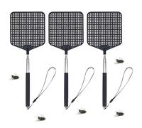 Maykafay Tapette à Mouche, 3 Pièces Tapetteà Mouches Extensible, Antiparasitaire Manuelle, Tapetteà Mouche Main, Portable Tapettes pour Les Mouches,Les moustiques et Les Insectes, Noir