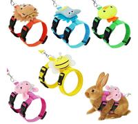 Maylatte Harnais pour petits animaux avec laisse, laisse pour lapin avec cinq motifs différents de dessin animé, harnais en nylon doux réglable pour lapins, cochons d'Inde et petits animaux de
