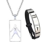 Maylatte R onaldo Lot de 3 bracelets à chaîne de football avec bracelet et collier, accessoires CR7 pour fans de football, bracelet de football et chaîne à plaques, cadeau pour garçon