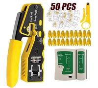 MAYLINE Pince à Sertir de Fil RJ45 RJ11 Cat5 Cat6 Testeur de Network Réseau Câble Kits avec 50 Pièces Ensemble d'Outils de Connecteurs en Cristal Dénudeur de détecteur de données (Jaune)
