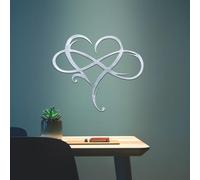MayLove-US Infinity Heart Metal Wall Decor, Unique Infinity Heart Wall Decor Love Sign Plaque Steel Art Geometric Bedroom Ornaments Cut Out for Home, Wedding Decor (15.7x13.7in, Silver)