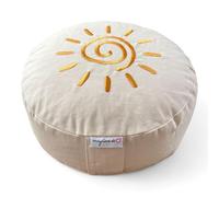 maylow Yoga mit Herz Coussin de méditation de qualité supérieure - Broderie Shanti soleil - Housse lavable - Coussin intérieur en copeaux de sarrasin Ø 33 cm H : 15 cm (personnalisation au choix