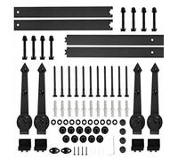 MAYMA 366CM Kit Porte Coulissante de Grange, Système de Double Porte Simple Coulissante, Quincaillerie Kit de Rail pour Porte Coulissante, Rail+2 Roulette