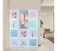 MAYMA Armoire Penderie Modulable, Armoire Chambre Portable, Étagère de Rangement avec Portes, Penderies Repliables en Plastique, Meuble de Rangement Cube DIY (110 * 145 * 37cm/Bleu)