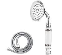 Maynosi Classic Douche à Main, Pomme de Douche Traditionnelle de Style Téléphonique, Douche à Main Victorienne Avec Poignée en Céramique, Tuyau de 1,5 m Inclus, Chromé (Céramique à Motifs)