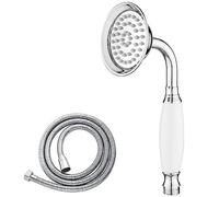 Maynosi Classic Douche à Main, Pomme de Douche Traditionnelle de Style Téléphonique, Douche à Main Victorienne Avec Poignée en Céramique, Tuyau de 1,5 m Inclus, Chromé (Céramique Blanche)