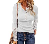 Mayntop T-shirt à manches courtes et col en V uni côtelé pour femme, d-blanc, 44