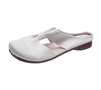 MAYNUO Cut Out Design Flat Mules Comfort round Open Toe Mules Classic Backless Slip On Slippers Summer Casual Slides for Women (Beige,37)