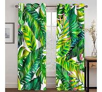 MAYNUO Rideaux Chambre Adulte 3D Feuilles Vertes Colorées Rideaux Salon Moderne Décoration De Fenêtre Draperies 264x240 Cm Moderne Isolant Thermique, Lot De 2 Rideaux Occultants, A Oeillet avec Motif