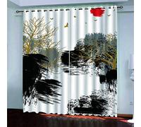 MAYNUO Rideaux Chambre Fille 3D Arbres Dorés Et Graffitis Noirs Lot De 2 Rideau Occultant À Oeillets Chambre Enfant 200x200 Cm Fenêtre De Salon Moderne, Thermique Isolant Anti Froid, Décoration