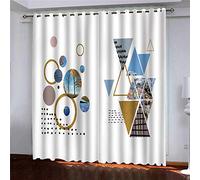 MAYNUO Rideaux Chambre Fille 3D Cercles Géométriques Triangulaires Lot De 2 Rideau Occultant À Oeillets Chambre Enfant 200x200 Cm Fenêtre De Salon Moderne, Thermique Isolant Anti Froid, Décoration