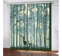 MAYNUO Rideaux Chambre Fille 3D Élan dans La Forêt Abstraite Lot De 2 Rideau Occultant À Oeillets Chambre Enfant 200x200 Cm Fenêtre De Salon Moderne, Thermique Isolant Anti Froid, Décoration