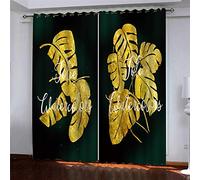 MAYNUO Rideaux Chambre Fille 3D Feuilles Tropicales Dorées Lot De 2 Rideau Occultant À Oeillets Chambre Enfant 200x200 Cm Fenêtre De Salon Moderne, Thermique Isolant Anti Froid, Décoration