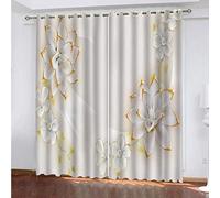 MAYNUO Rideaux Chambre Fille 3D Fleurs Blanches Simples Lot De 2 Rideau Occultant À Oeillets Chambre Enfant 200x200 Cm Fenêtre De Salon Moderne, Thermique Isolant Anti Froid, Décoration