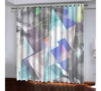 MAYNUO Rideaux Chambre Fille 3D Géométrie Simple Et Colorée Lot De 2 Rideau Occultant À Oeillets Chambre Enfant 200x200 Cm Fenêtre De Salon Moderne, Thermique Isolant Anti Froid, Décoration