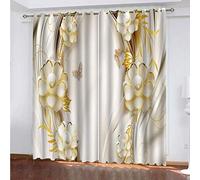 MAYNUO Rideaux Chambre Fille 3D Papillon Aux Fleurs Dorées Lot De 2 Rideau Occultant À Oeillets Chambre Enfant 200x200 Cm Fenêtre De Salon Moderne, Thermique Isolant Anti Froid, Décoration