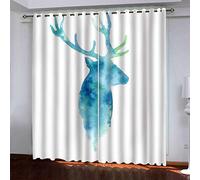 MAYNUO Rideaux Chambre Fille 3D Petit Cerf Bleu Abstrait Lot De 2 Rideau Occultant À Oeillets Chambre Enfant 200x200 Cm Fenêtre De Salon Moderne, Thermique Isolant Anti Froid, Décoration