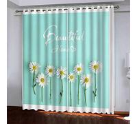 MAYNUO Rideaux Chambre Fille 3D Plante Blanche Chrysanthème Lot De 2 Rideau Occultant À Oeillets Chambre Enfant 200x200 Cm Thermique Isolant Anti Froid, Décoration Fenêtre De Salon Moderne