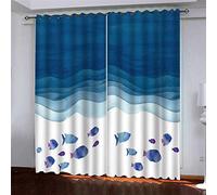 MAYNUO Rideaux Chambre Fille 3D Poissons Abstraits Bleus De L'Océan Lot De 2 Rideau Occultant À Oeillets Chambre Enfant 200x200 Cm Fenêtre De Salon Moderne, Thermique Isolant Anti Froid, Décoration
