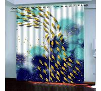 MAYNUO Rideaux Chambre Fille 3D Poissons Abstraits Dorés Lot De 2 Rideau Occultant À Oeillets Chambre Enfant 200x200 Cm Fenêtre De Salon Moderne, Thermique Isolant Anti Froid, Décoration