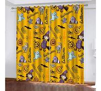 MAYNUO Rideaux Chambre Fille 3D Sorcière Jaune d'halloween Lot De 2 Rideau Occultant À Oeillets Chambre Enfant 200x200 Cm Fenêtre De Salon Moderne, Thermique Isolant Anti Froid, Décoration