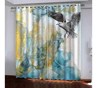 MAYNUO Rideaux Chambre Fille 3D Texture d'oiseaux Gris Lot De 2 Rideau Occultant À Oeillets Chambre Enfant 200x200 Cm Fenêtre De Salon Moderne, Thermique Isolant Anti Froid, Décoration